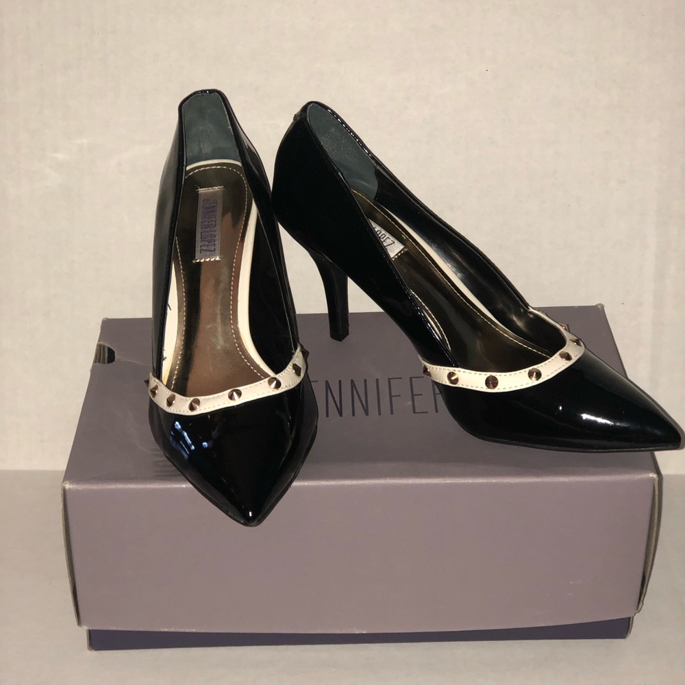 Black paten leather heels
